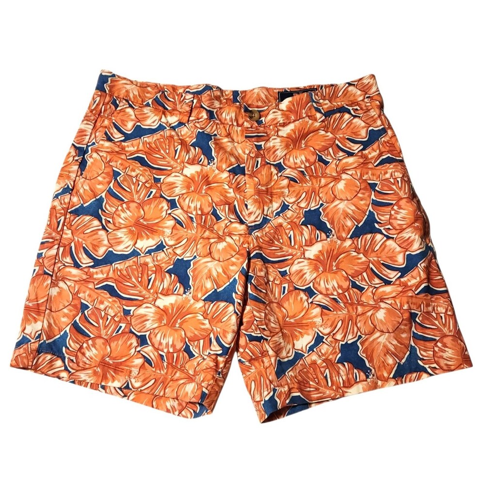 Vineyard Vines Shorts Coral & Blue Tropical Print Mens Size 34 Resort Cruise